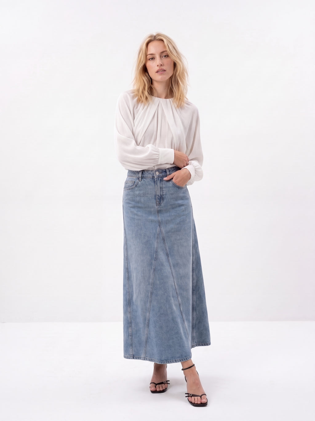 Women's Elegant White Pleated top | Premium European Long Sleeve Top
