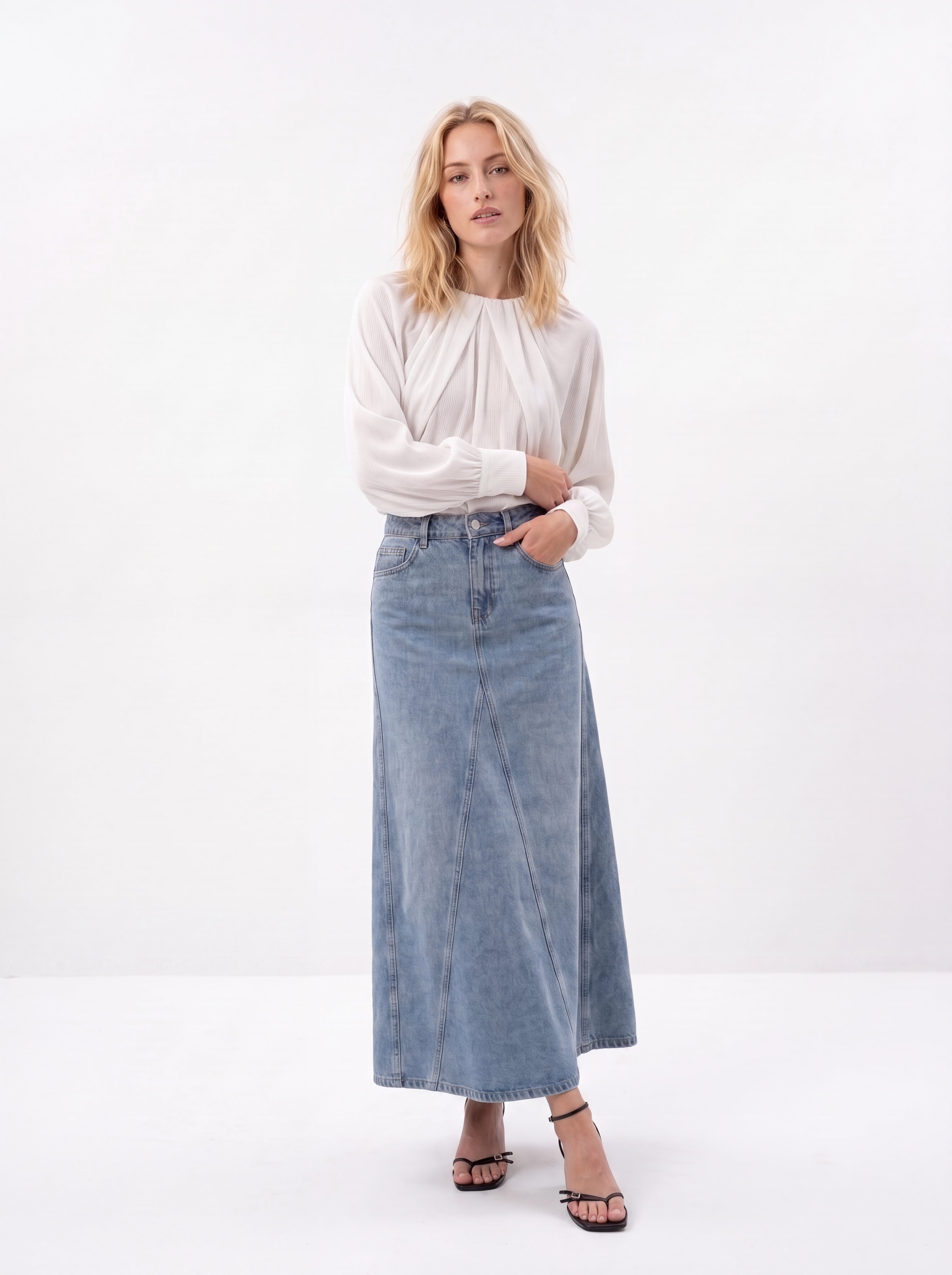Women's Elegant White Pleated top | Premium European Long Sleeve Top