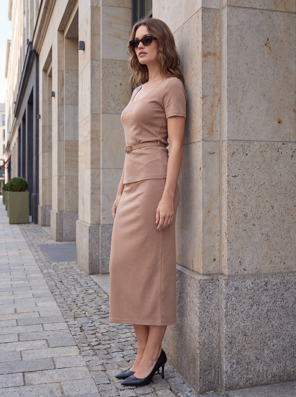 Women's Mocha Beige Belted Co-Ord Set