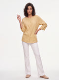 Women's Mustard Linen Button Detail Top | Premium Relaxed Casual Blouse