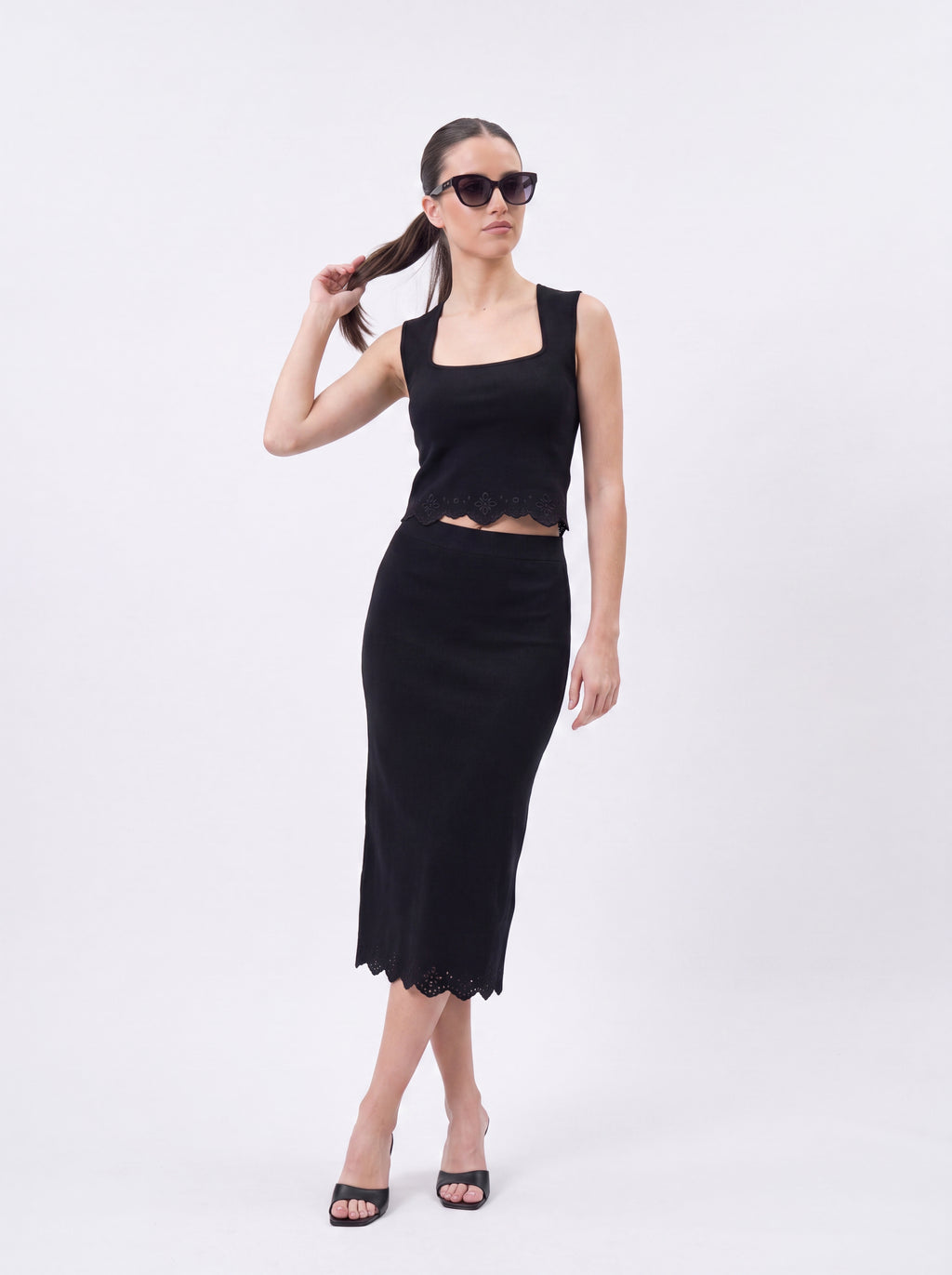 Women's Black Pair Collection | Premium European Women's Crop Top & Midi Skirt Pair