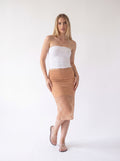 Women's Nude Polka Dot Mesh Midi Skirt