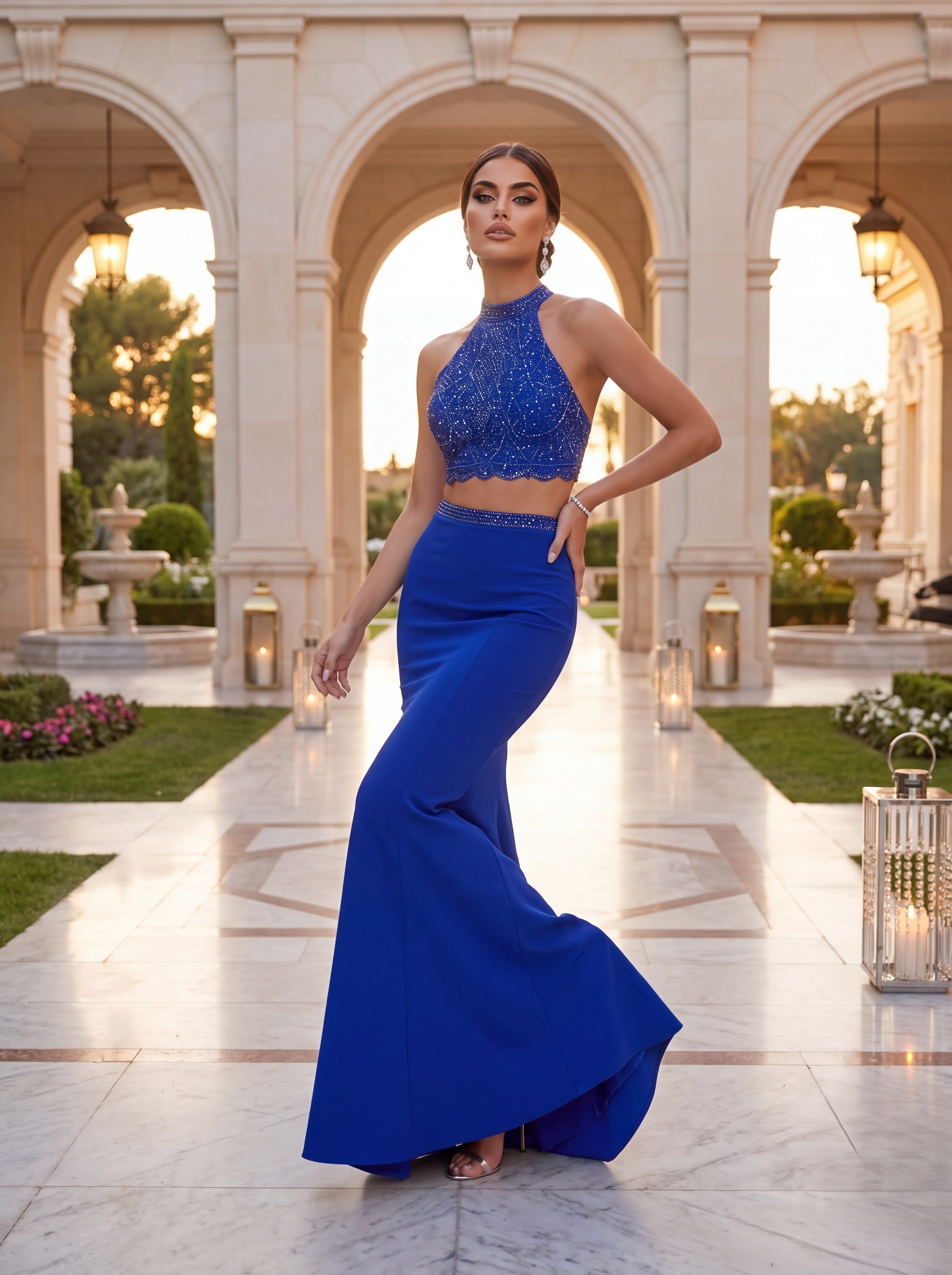 Royal Blue Embellished Two Piece Mermaid Evening Gown