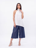 Women's White Halter Top & Blue Wide-Leg Culotte Pair Collection | Premium European Women's Pair