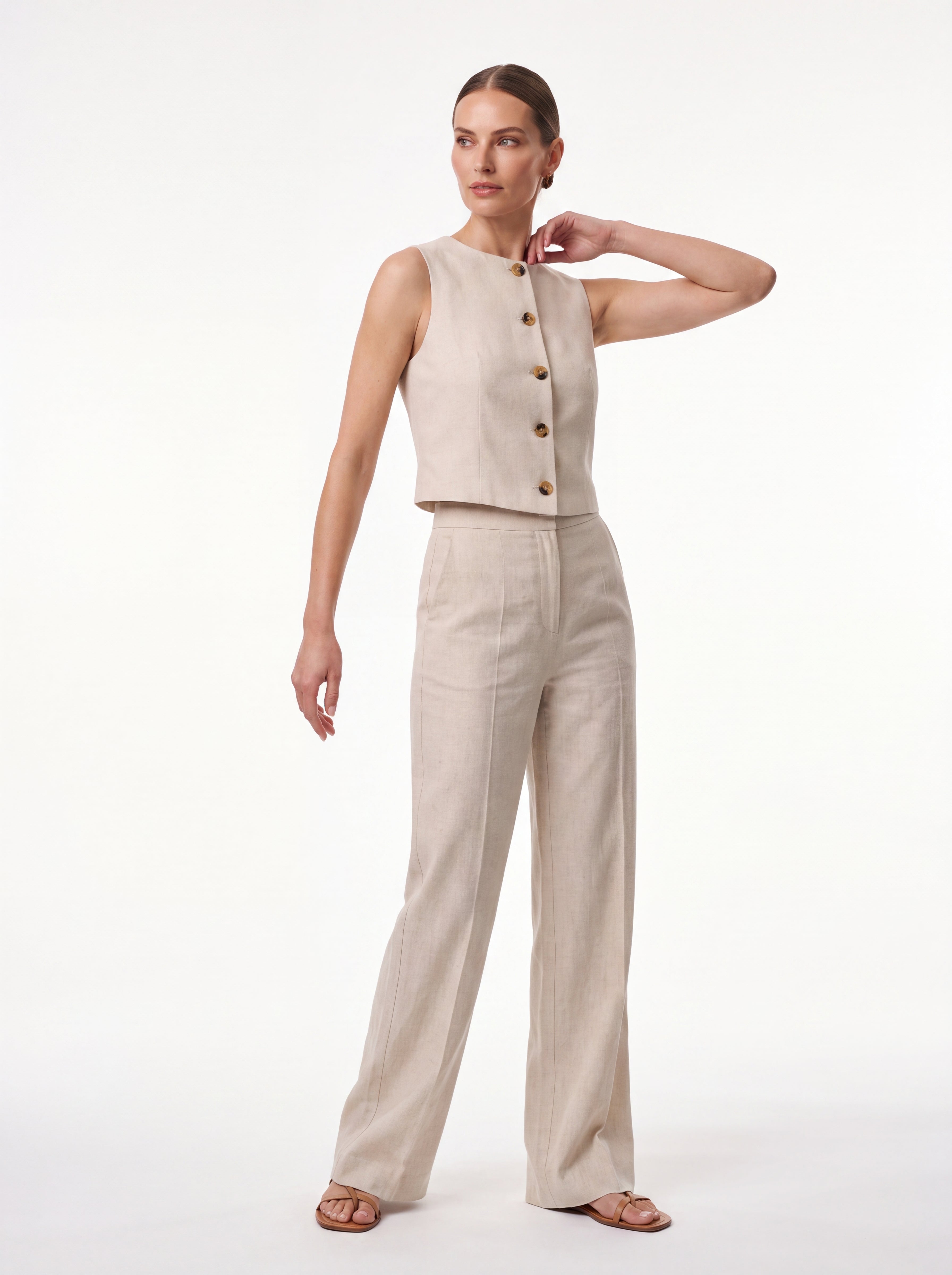 Women's Beige Sleeveless Button Front Top | Minimalist Elegant Vest