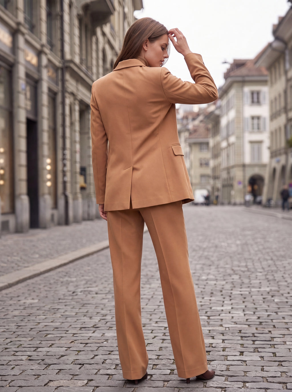 Women's Camel High-Waisted Straight-Leg Tailored Trousers – Premium European Formal Office Pants