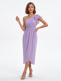 Lilac One Shoulder Ruffle Midi Dress