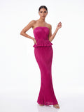 Fuchsia Pleated Strapless Mermaid Evening Gown