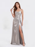 Silver Metallic Draped Maxi Dress