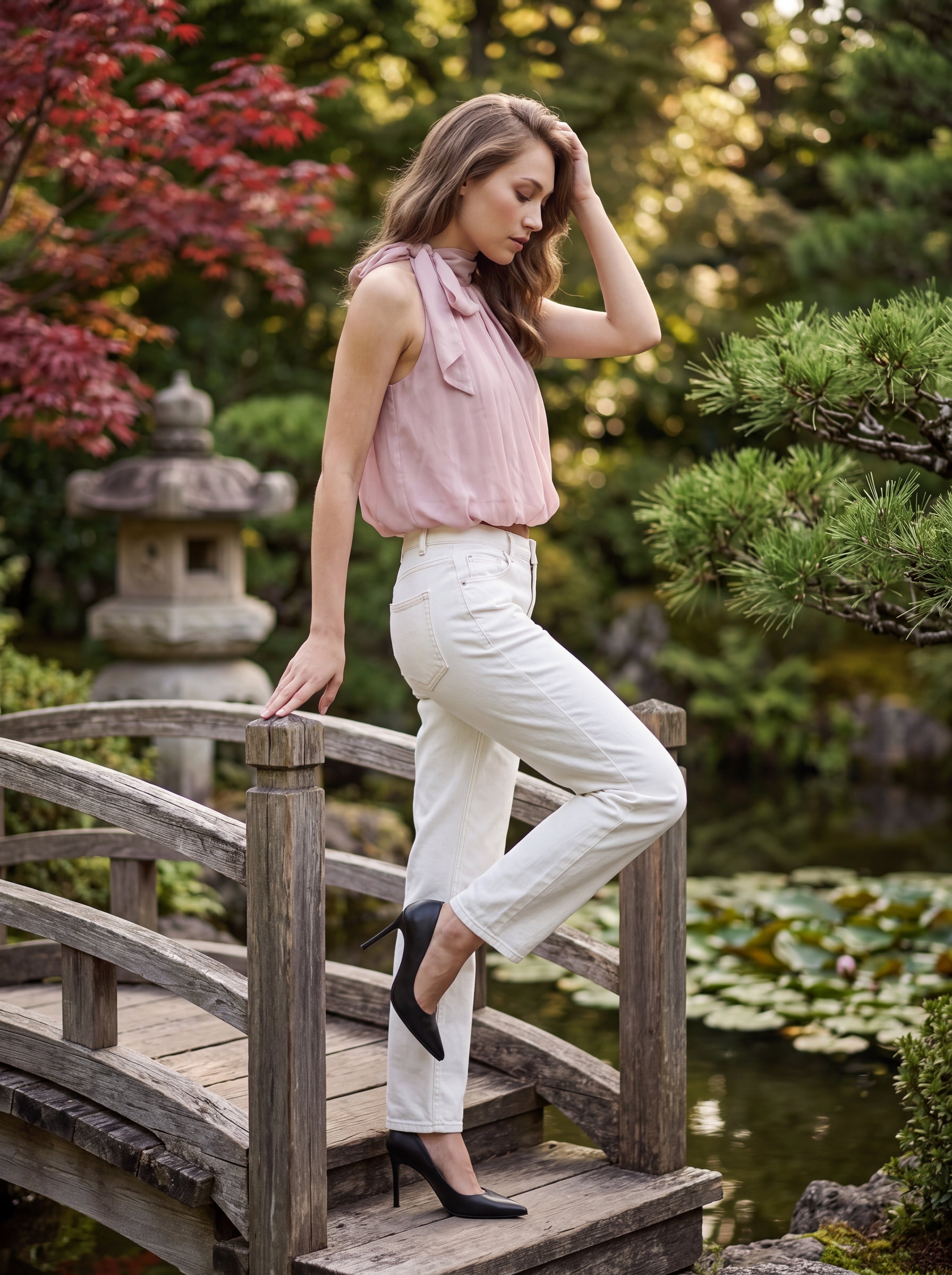 Women's Blush Pink Bow Neck Sleeveless Top | Premium European Women's Elegant Blouse