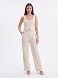 Women's Beige Pinstripe High-Waisted Wide Leg Tailored Trousers – Premium European Formal Pants