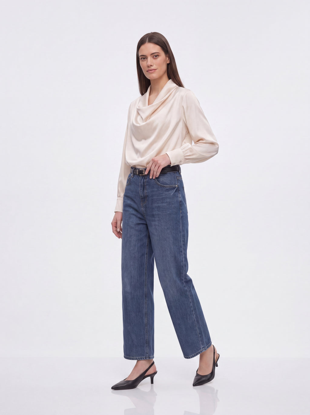 Women's Champagne Cowl Neck Satin top | Premium European Long Sleeve Top