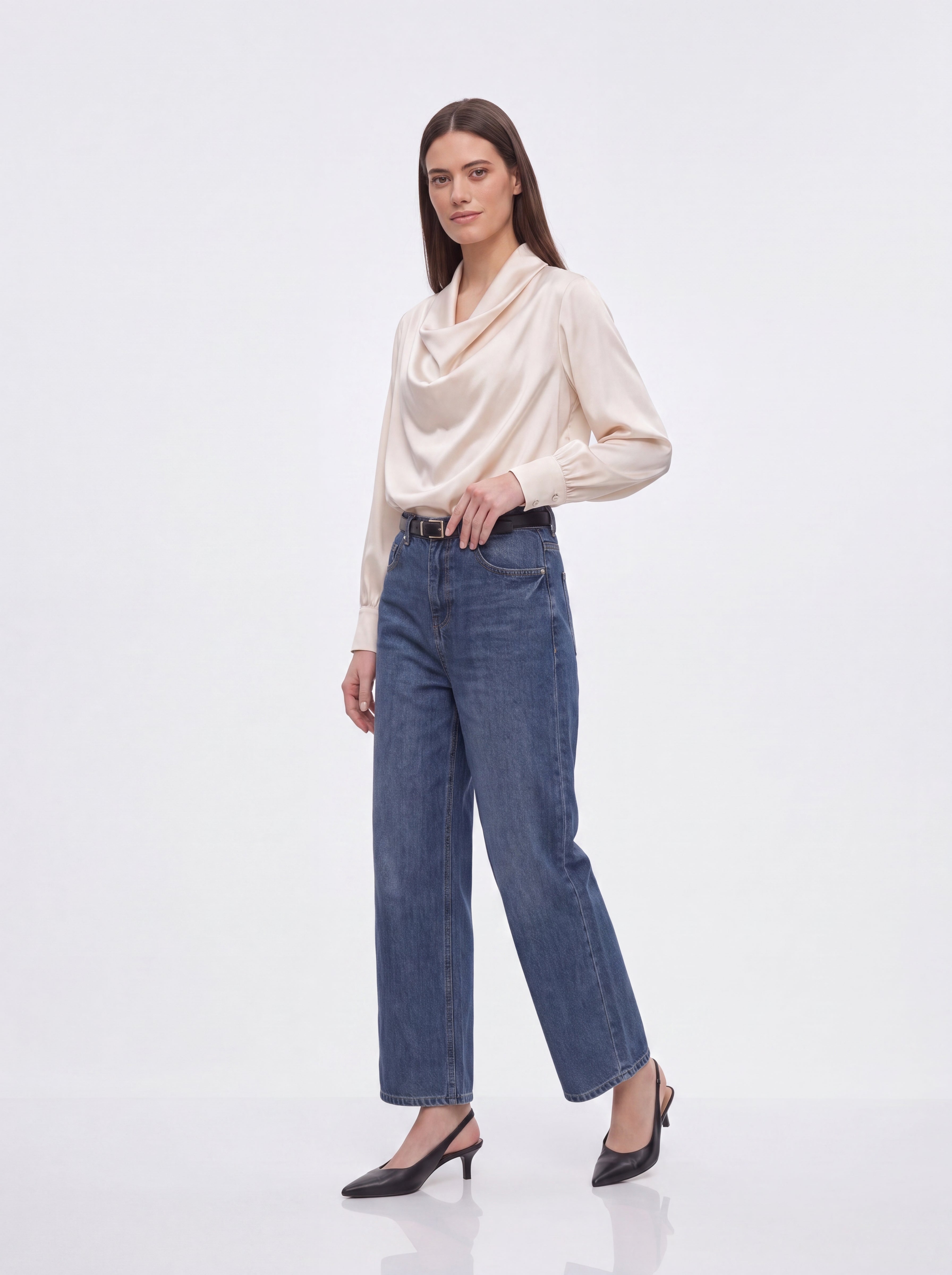 Women's Champagne Cowl Neck Satin top | Premium European Long Sleeve Top