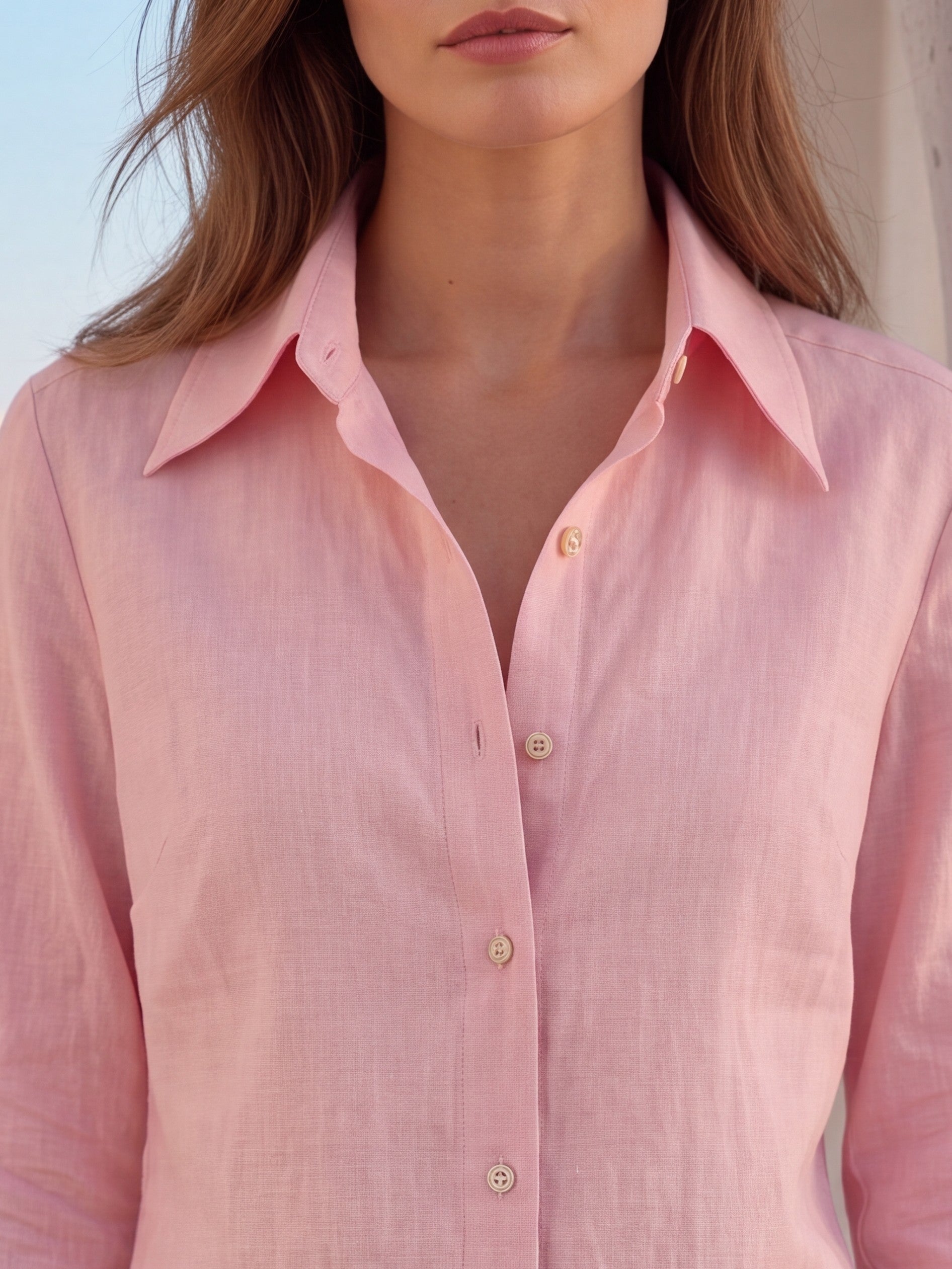 Women's Light Pink Classic Button-Down Shirt | Elegant Tailored Long Sleeve Shirt