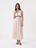 Women's Sleeveless Deep V-Neck Linen Blend Maxi Dress – Ivory
