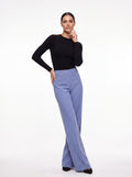 Women's Powder Blue Wide Leg Trousers – Premium European High-Waisted Formal Pants