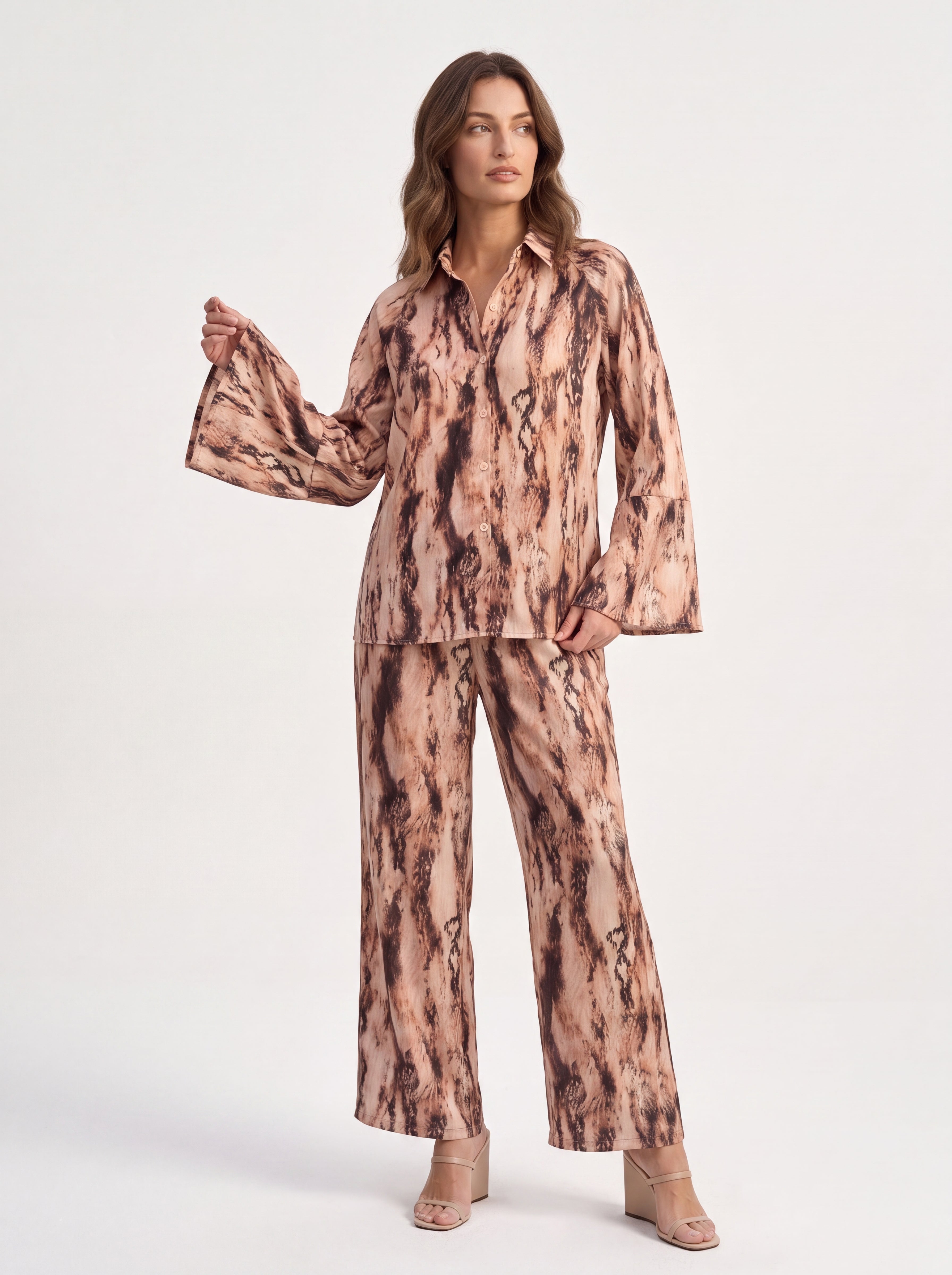 Women's Marble Print Relaxed Fit Shirt | Elegant Statement Button-Down Shirt