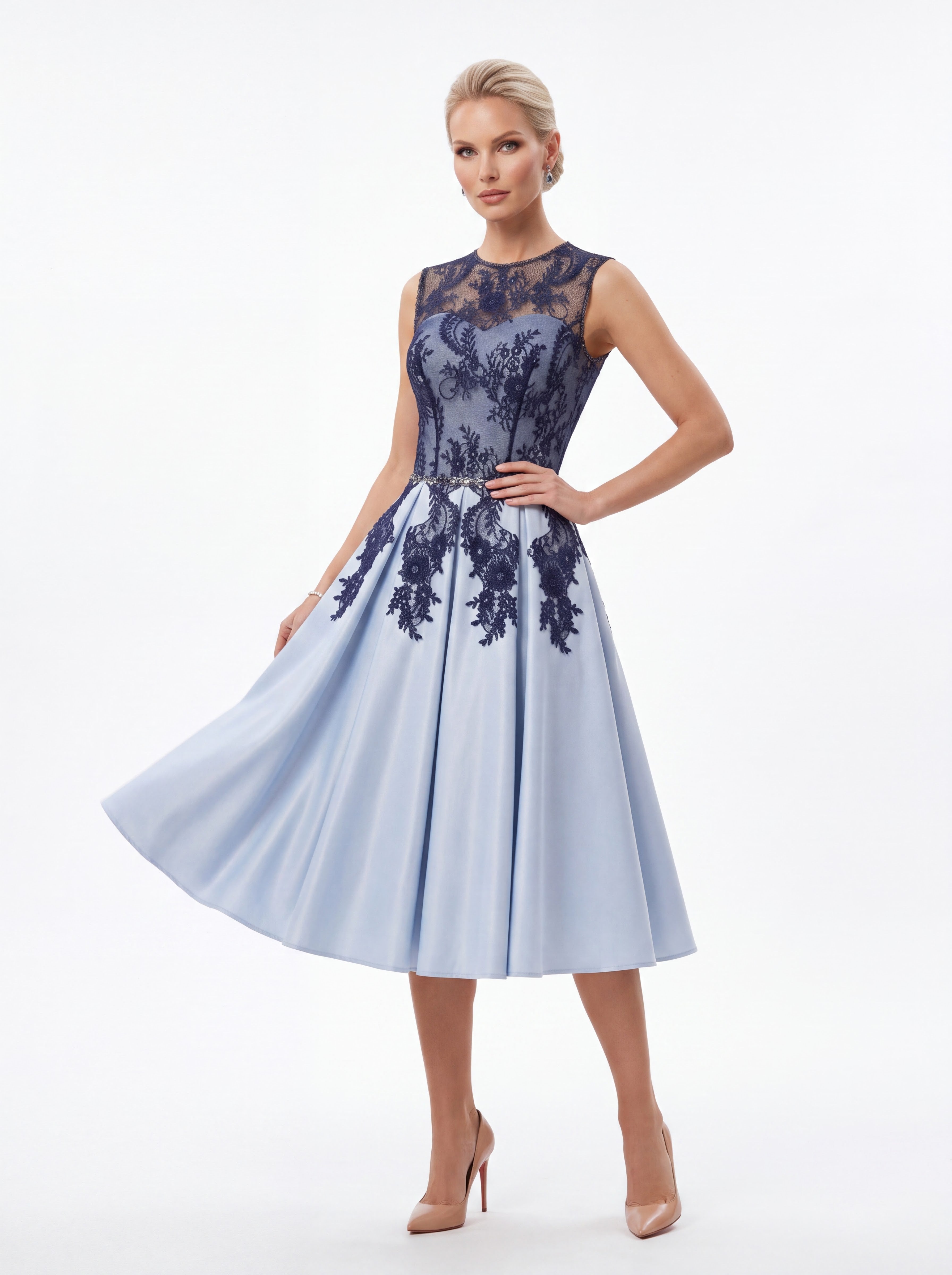 Powder Blue Lace Midi Dress