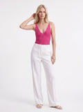 Women's Pink Ribbed Deep V-Neck Knit Cami Top – Elegant European Minimalist Essential