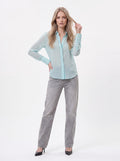 Women's Mint Blue Sheer Button-Down Shirt | Elegant Long Sleeve Chiffon Blouse