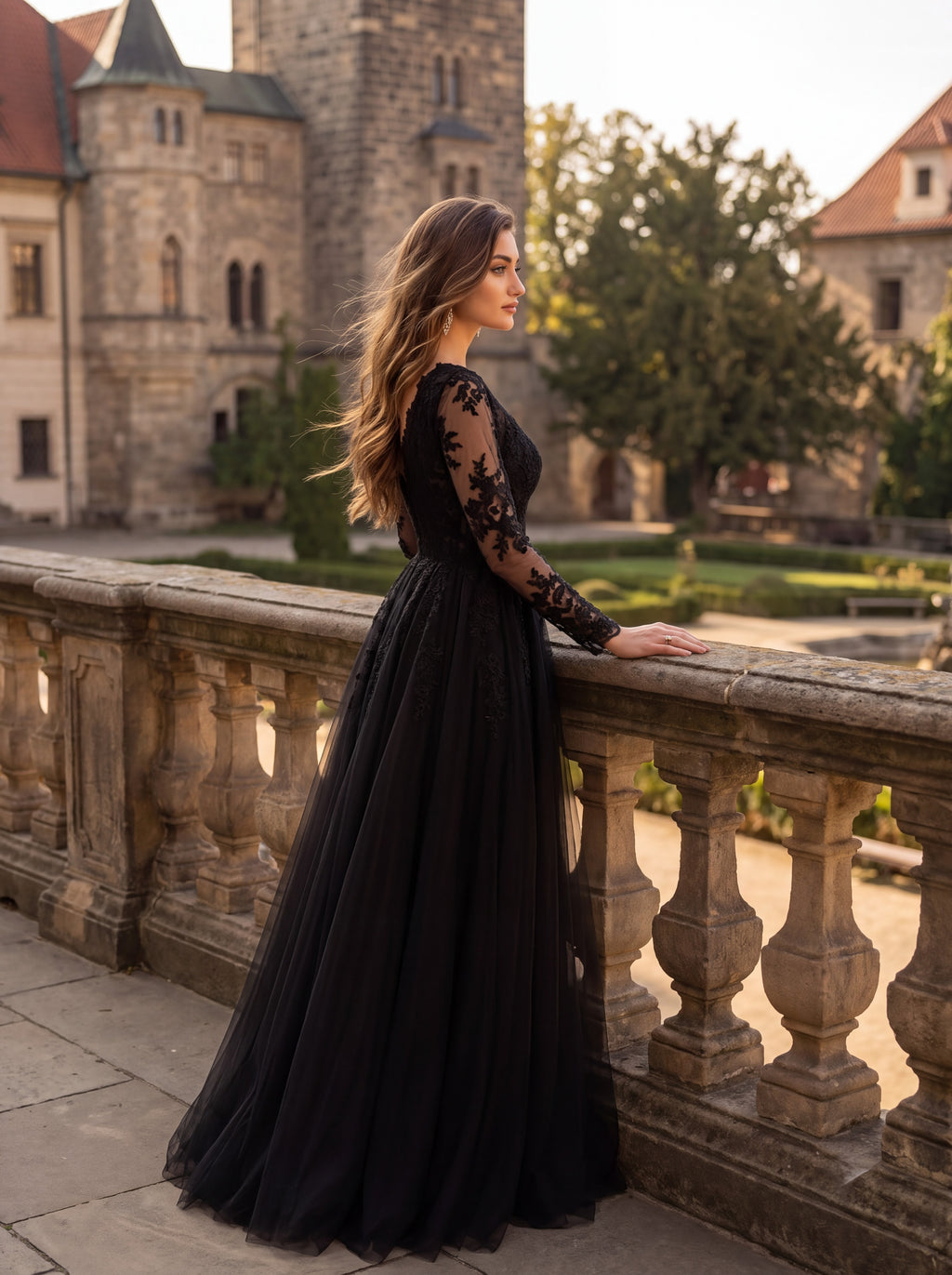 Elegant Black Lace Evening Gown