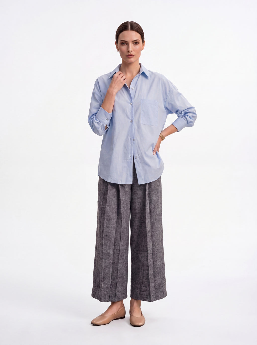 Women's Sky Blue Oversized Shirt | Classic Relaxed Fit Button-Down Shirt