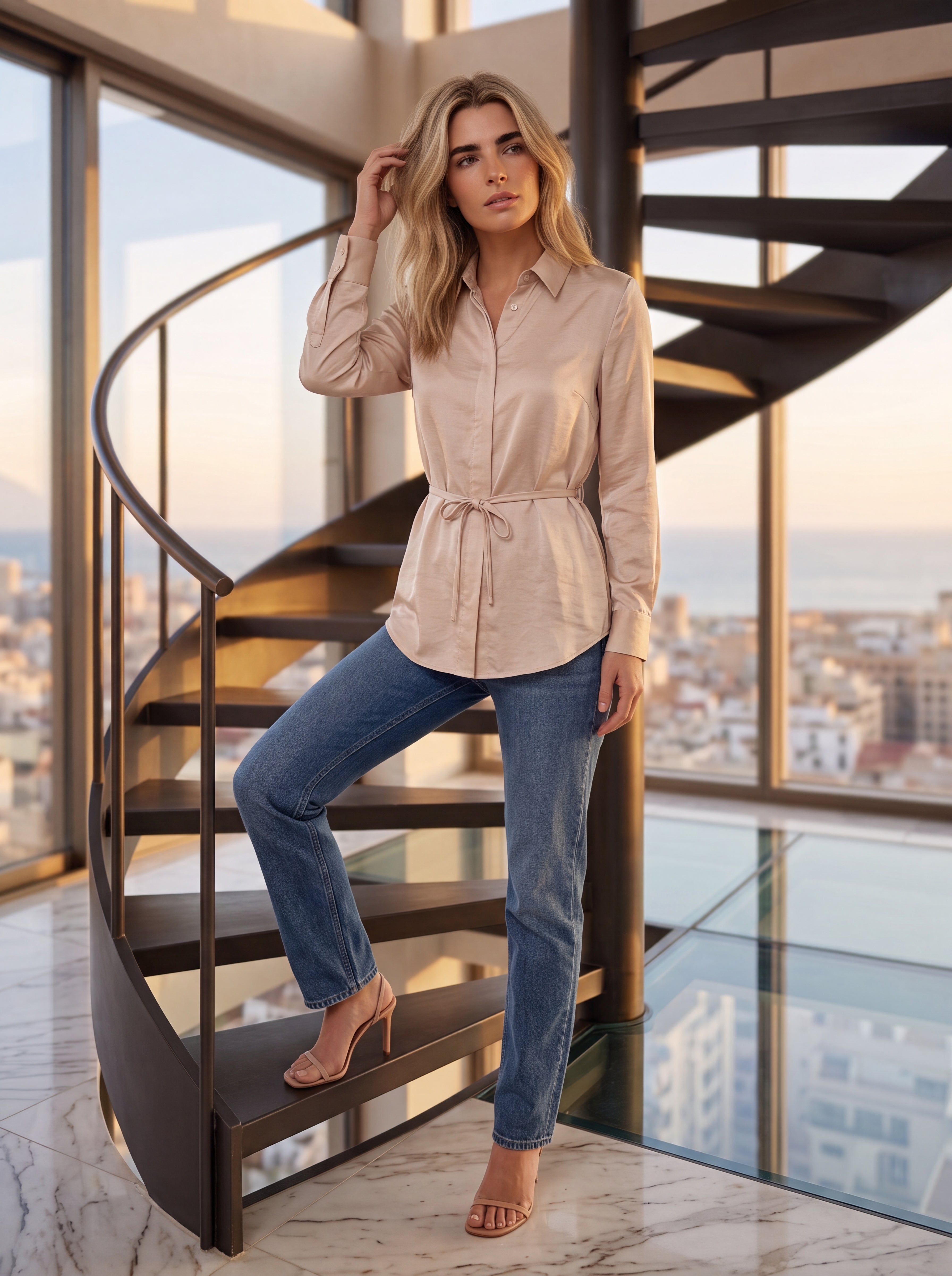Women's Blush Pink Tie Waist Shirt | Premium European Women's Formal Shirt