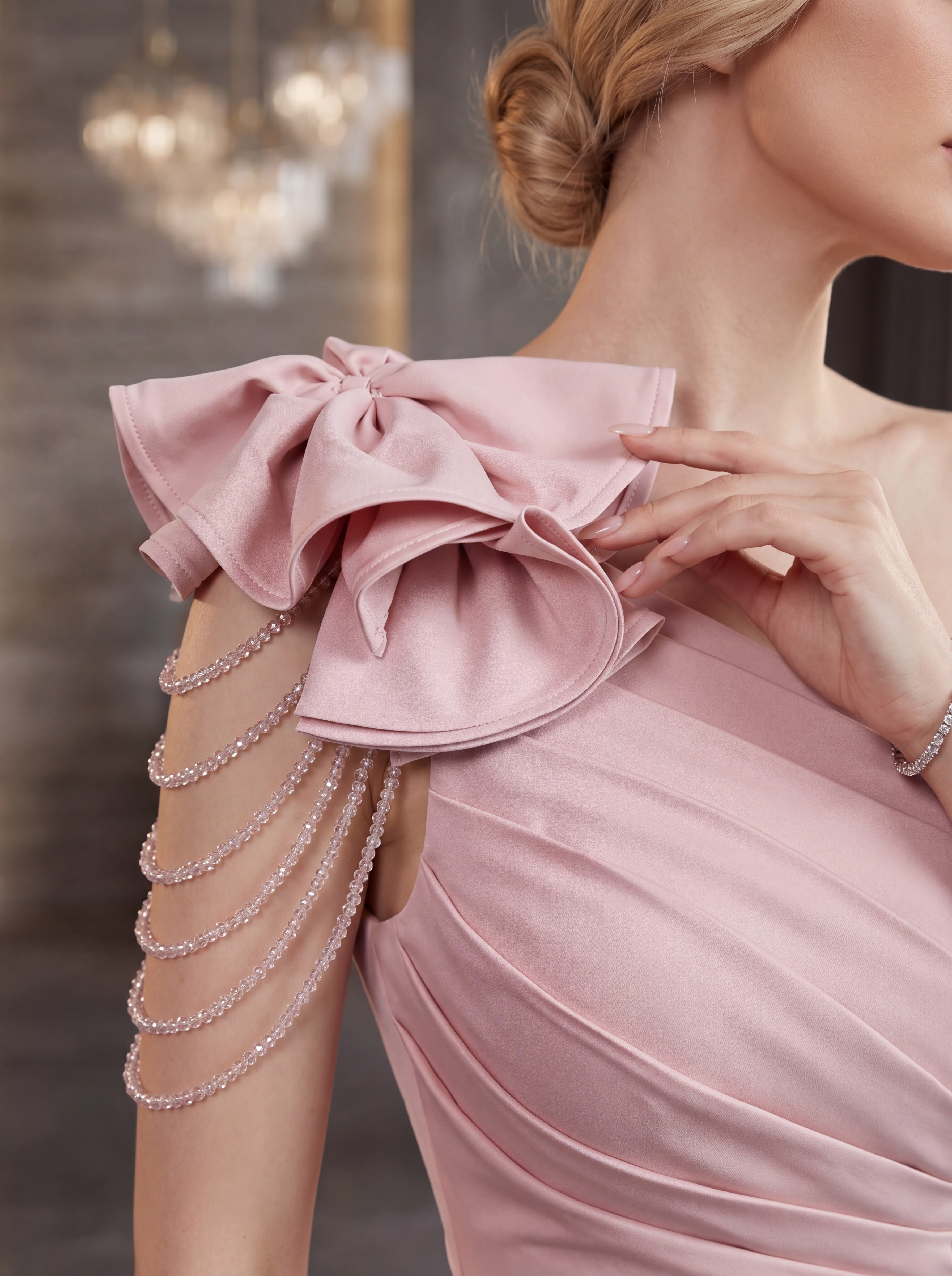 Blush Pink One-Shoulder Evening Gown
