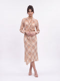 Women's Blush Check Print Tie-Neck Midi Dress