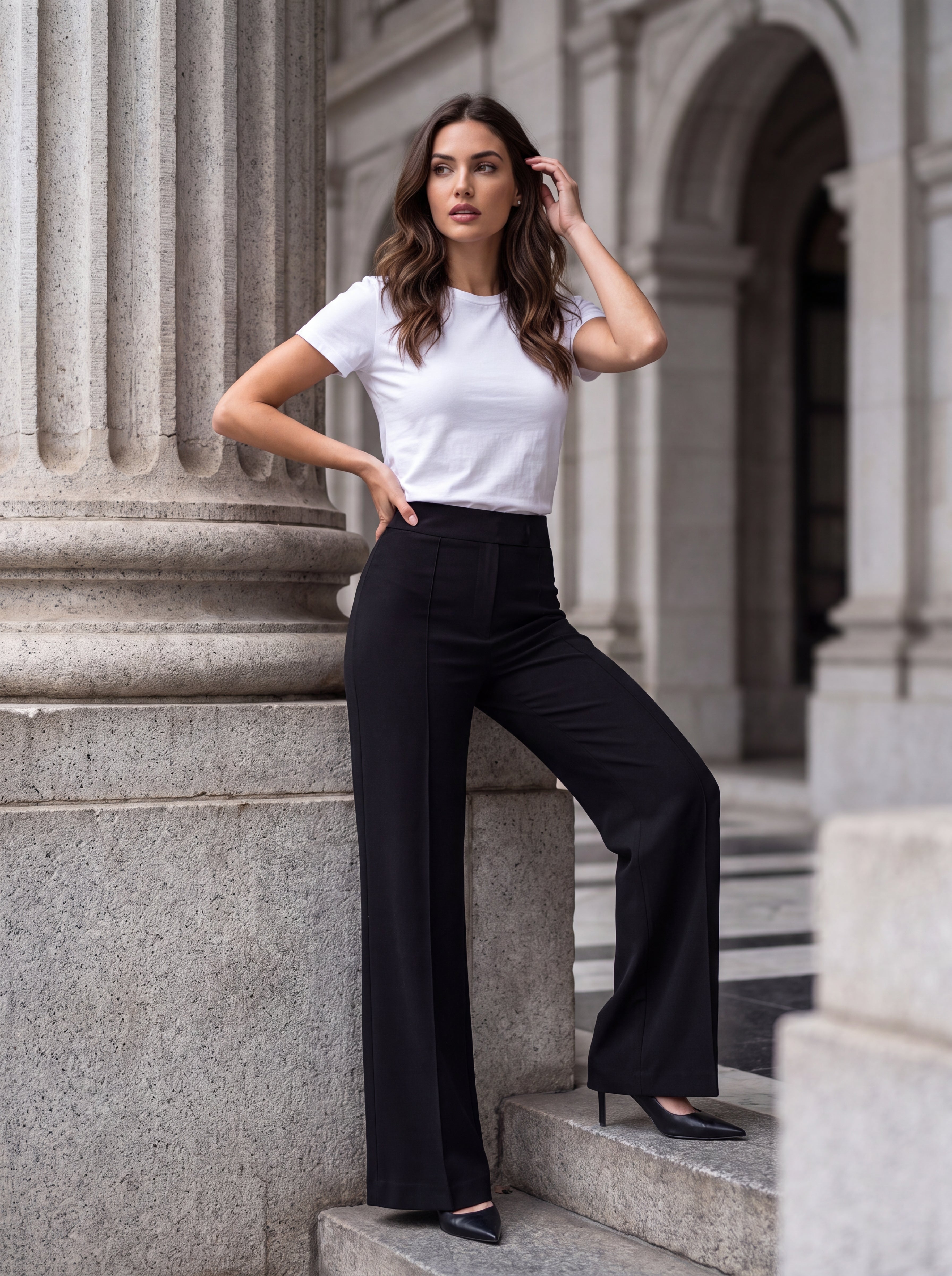 Women's Black High-Waisted Wide Leg Tailored Pants – Premium European Formal Trousers