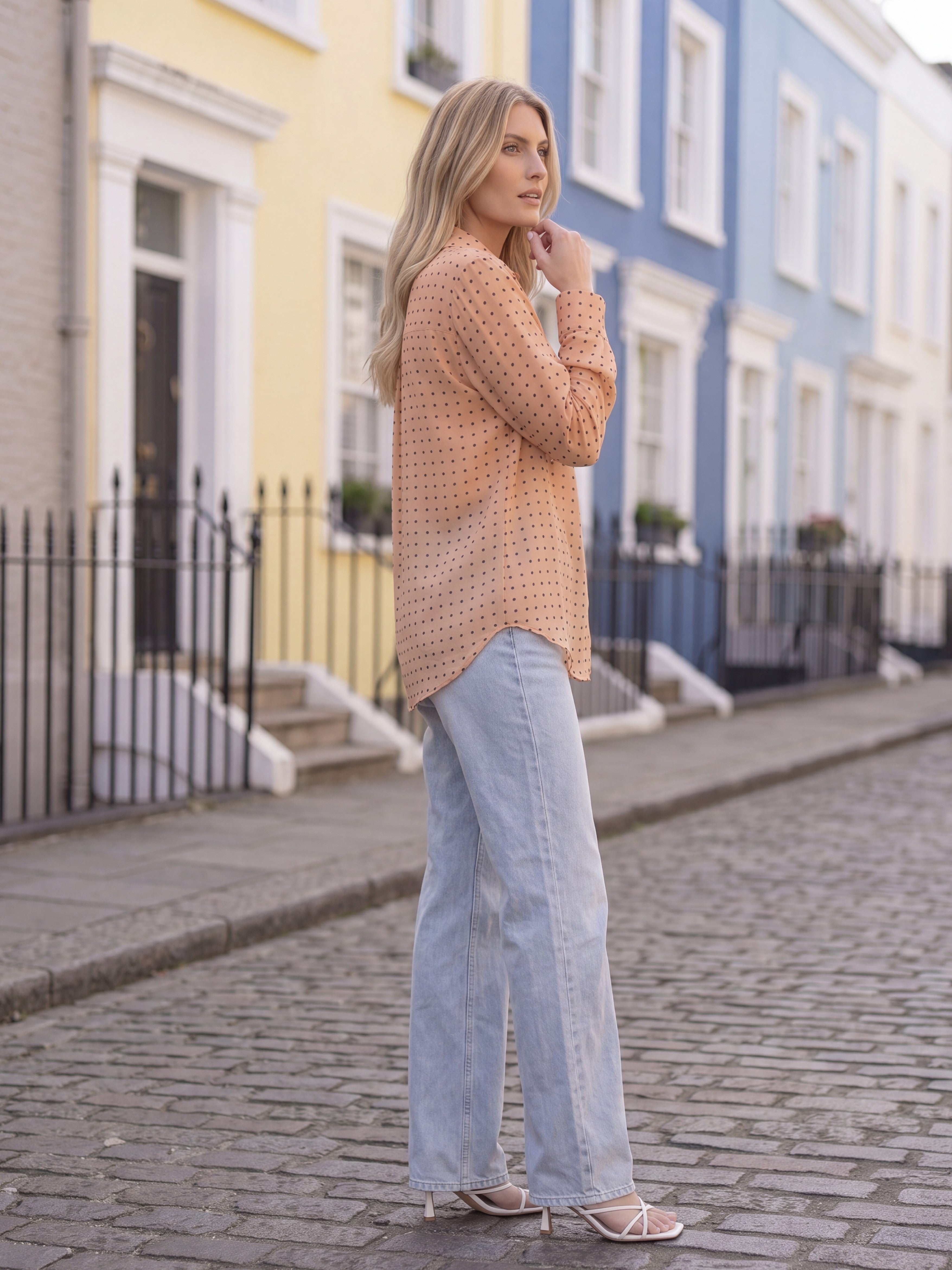Women's Peach Polka Dot Shirt | Premium European Designer Shirt