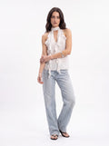 Women's White Ruffle Halter Neck Top | Elegant Sleeveless Chiffon Blouse