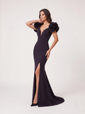 Black Floral Sleeve Evening Gown