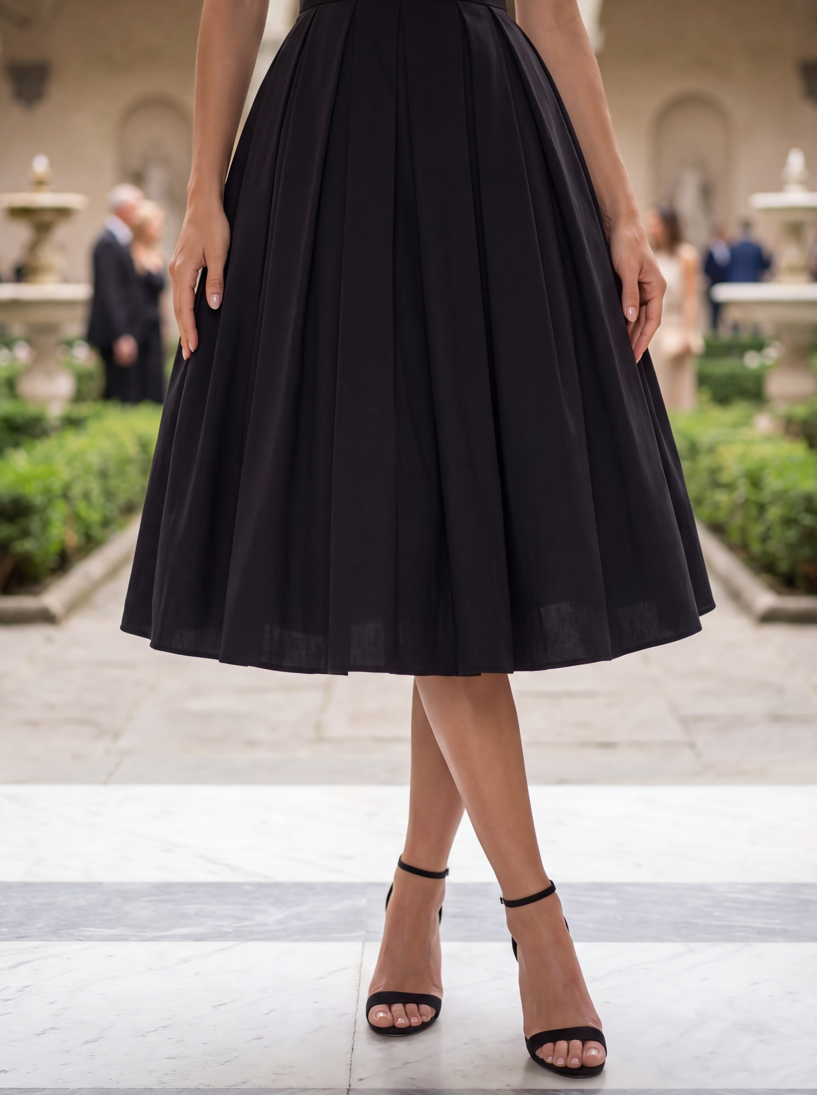 Classic Black Fit & Flare Midi Dress