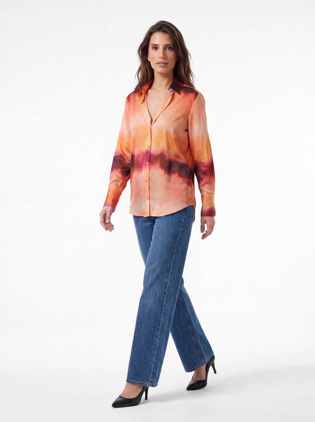 Women's Sunset Watercolor Print Shirt | Premium European Designer Long Sleeve Shirt