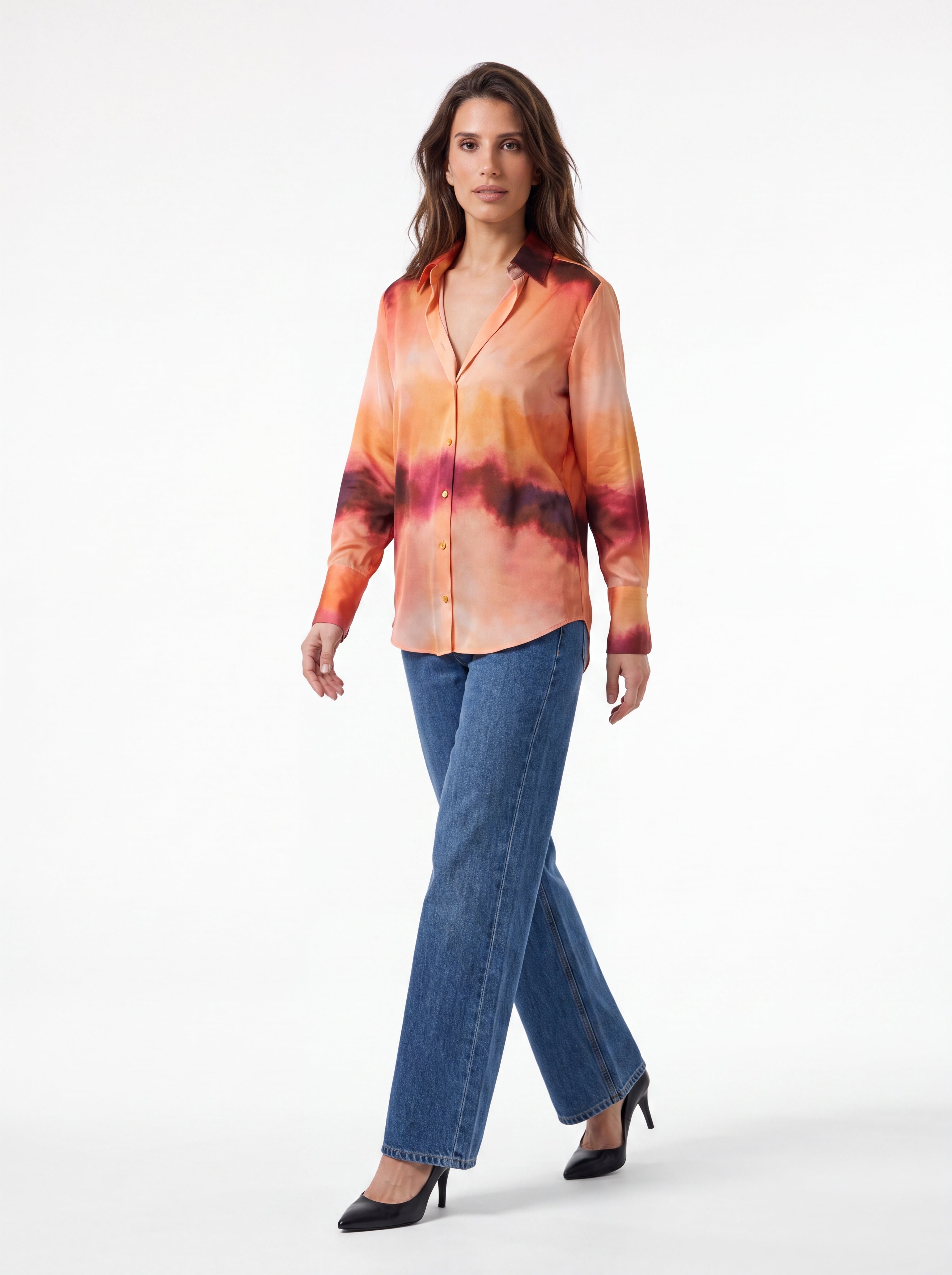 Women's Sunset Watercolor Print Shirt | Premium European Designer Long Sleeve Shirt