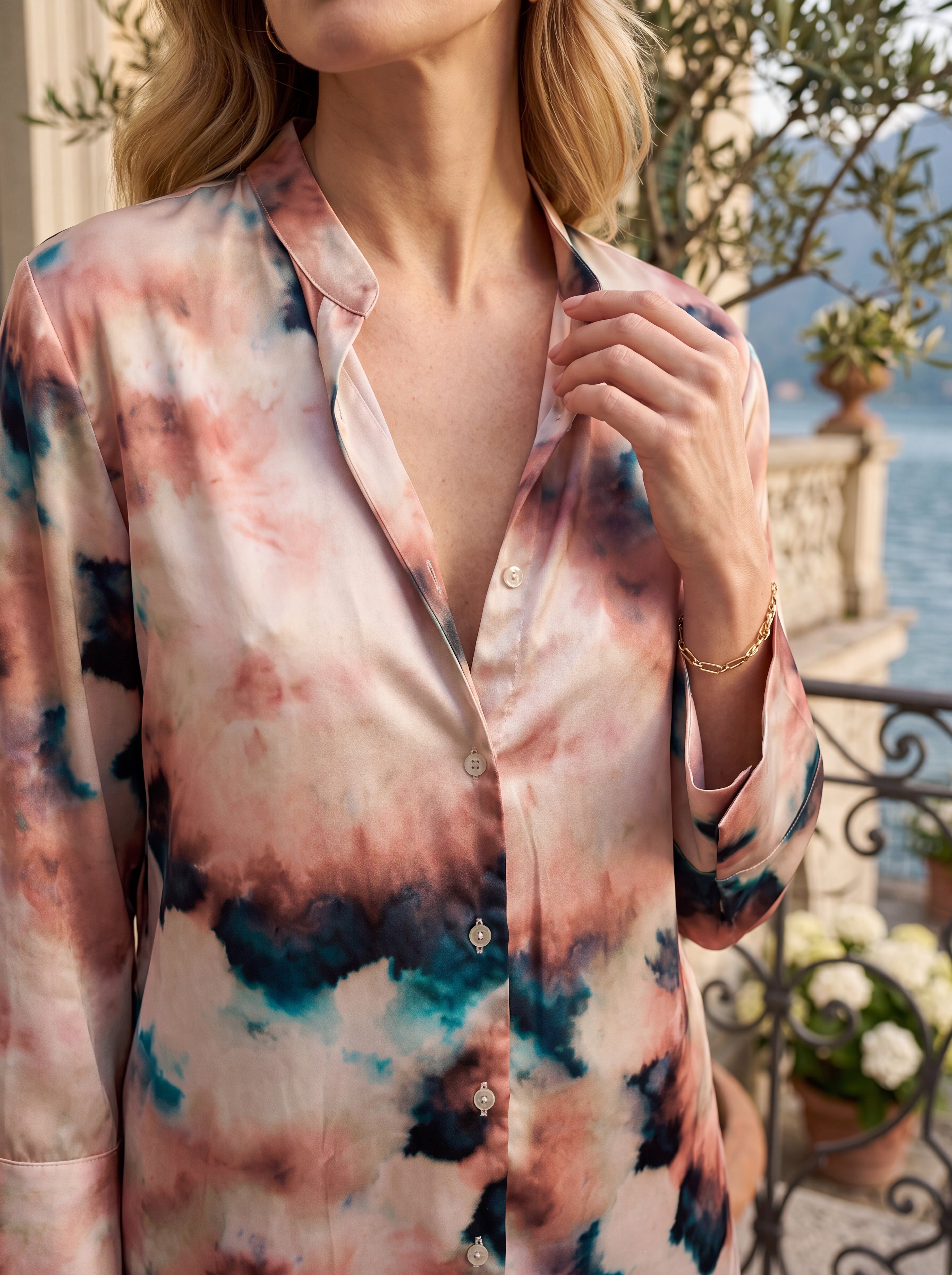 Women's Blush Tie-Dye Satin Shirt | Premium European Printed Shirt