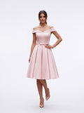Blush Pink Satin Off-Shoulder Fit & Flare Dress