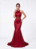 Red Satin Mermaid Evening Gown