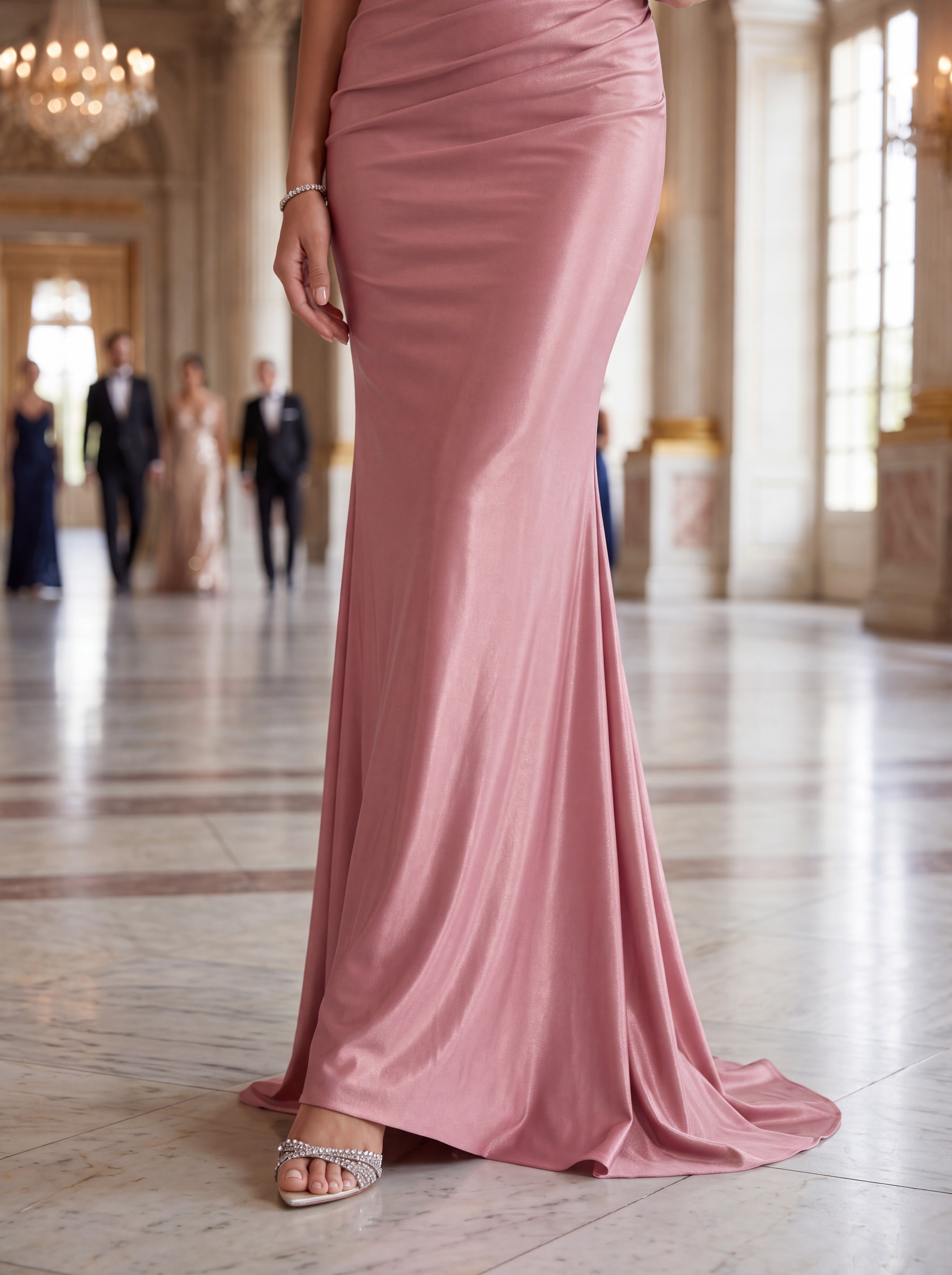 Blush Pink Embellished Mermaid Evening Gown