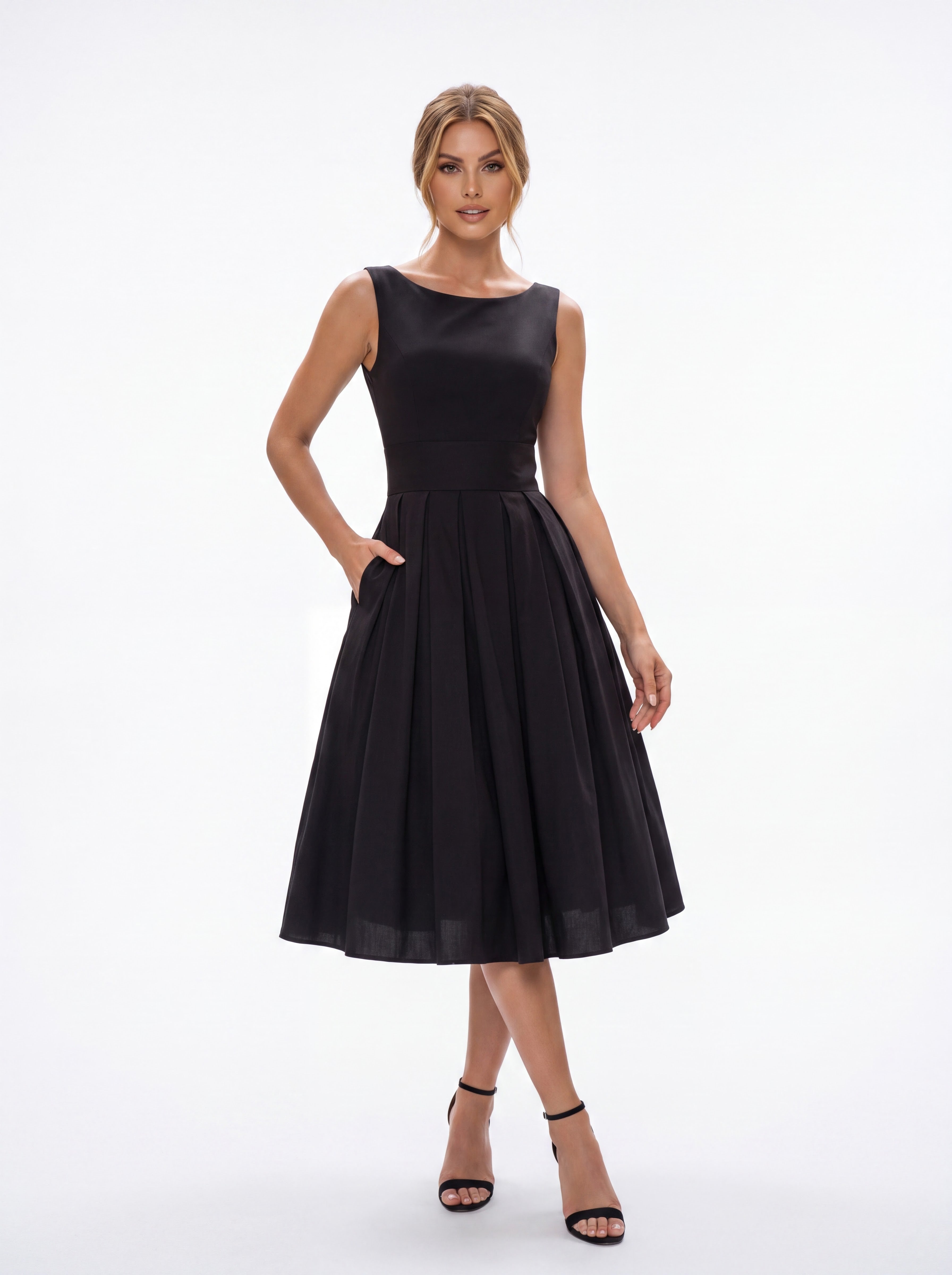 Classic Black Fit & Flare Midi Dress