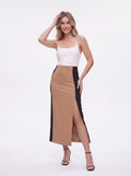 Women's White & Camel Colour Block Midi Dress | Premium European Sleeveless Bodycon Dress