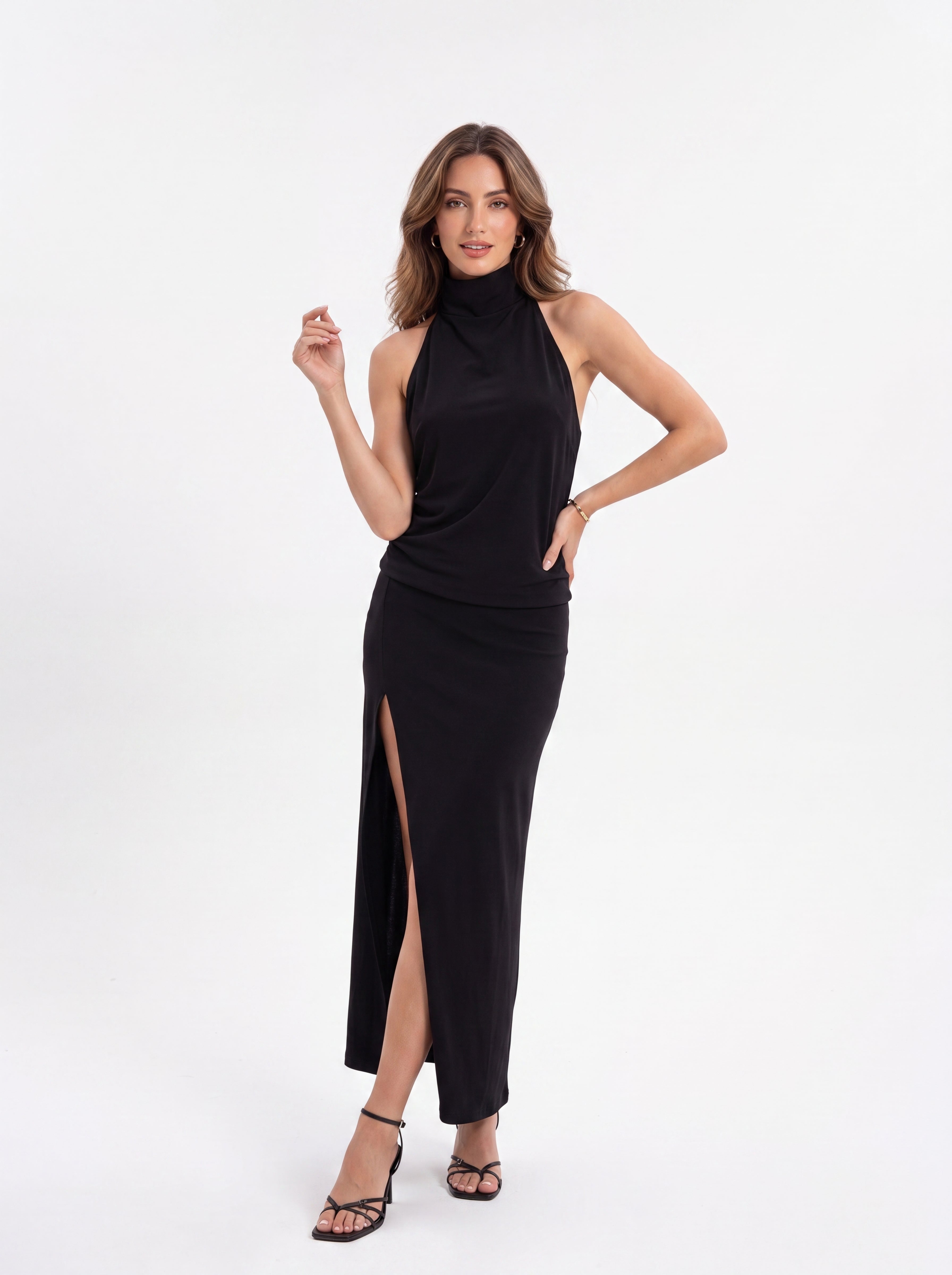 Women's Black Halter Neck Maxi Dress | Premium European Elegant Evening Dress