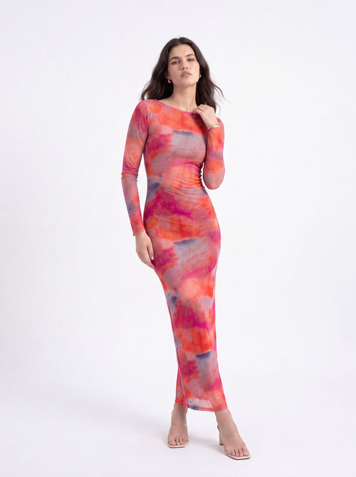 Abstract Print Bodycon Maxi Dress - Luxury women's fashion by Lioness Walk