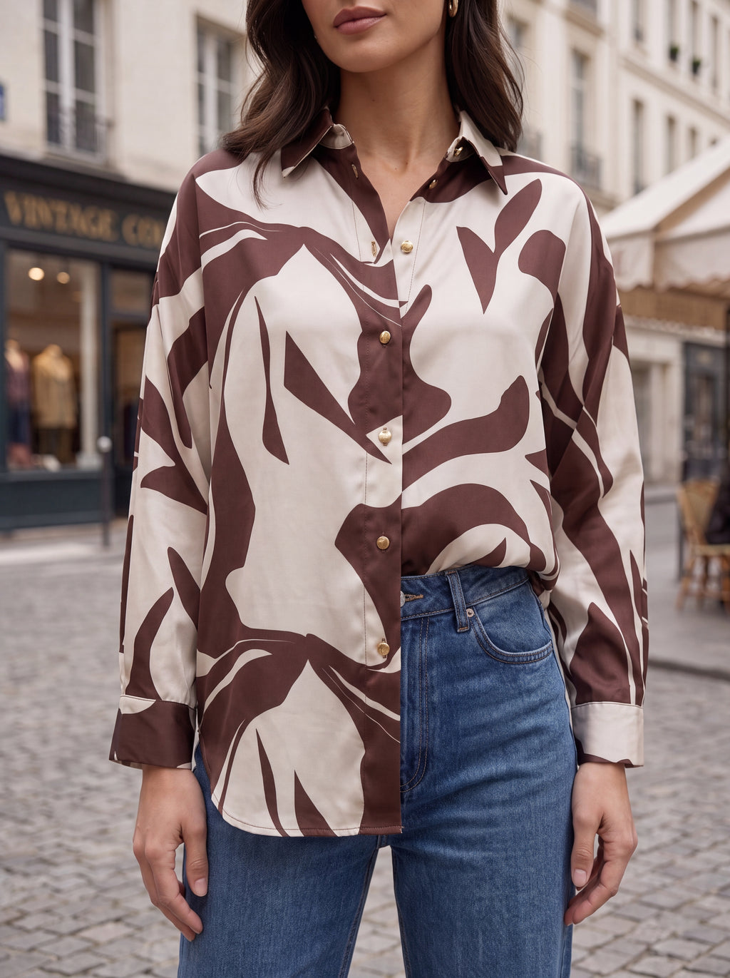 Abstract Print Satin Shirt - Luxury women's fashion by Lioness Walk