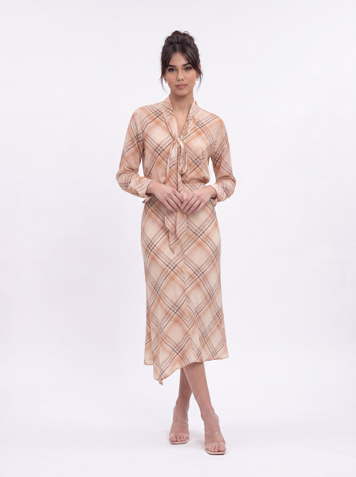 Beige Checked Midi Skirt - Luxury women's fashion by Lioness Walk