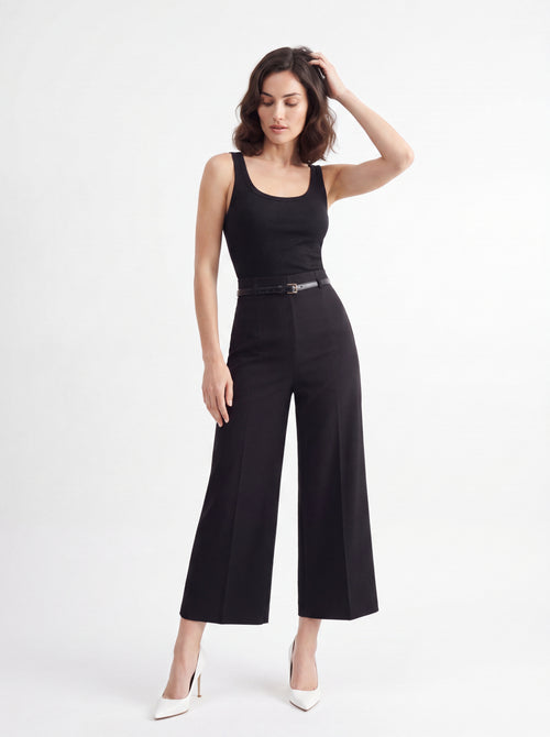Black High-Waisted Cropped Wide Leg Tailored Pants - Luxury women's fashion by Lioness Walk