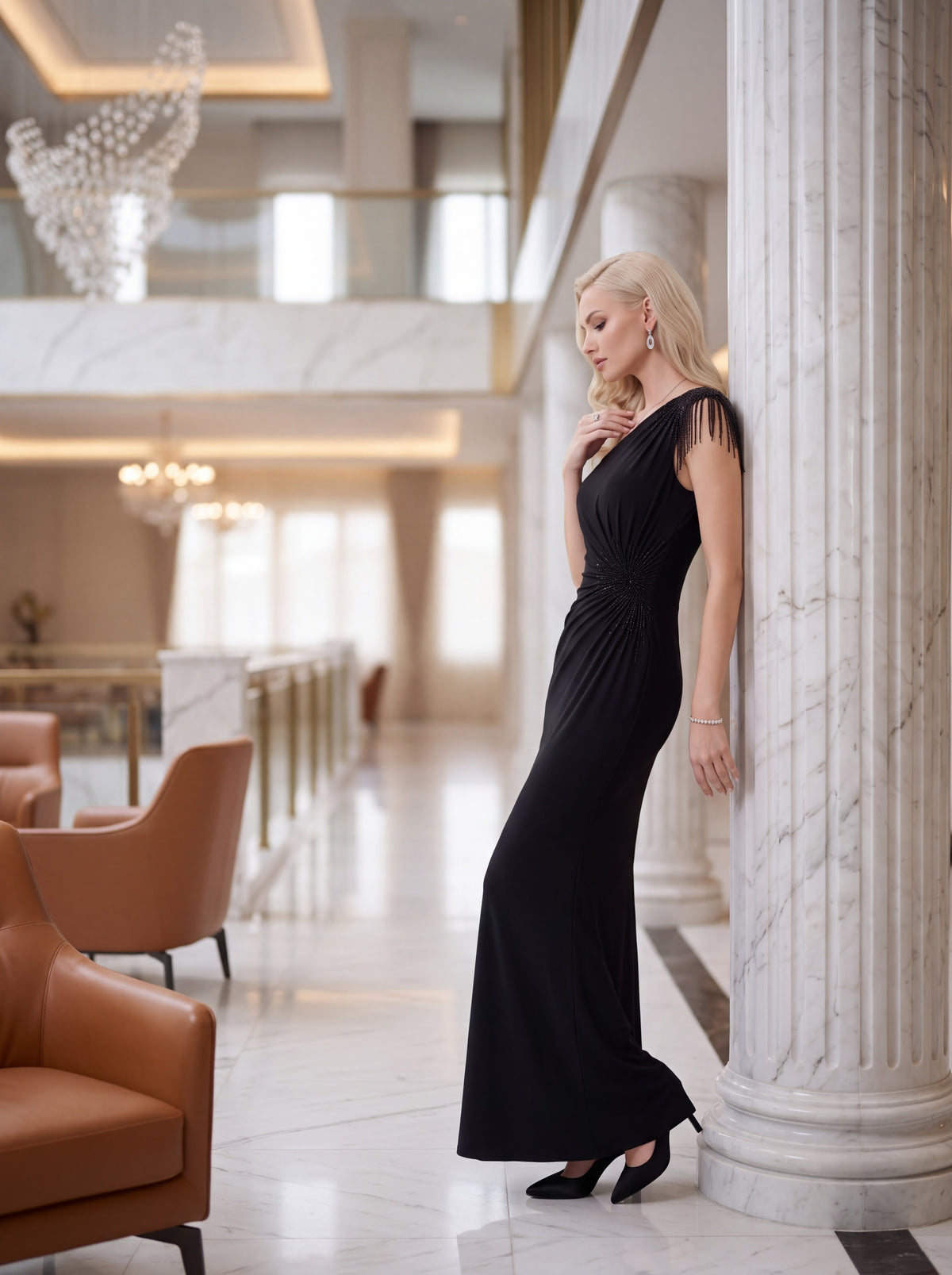Black One-Shoulder Embellished Evening Gown - Luxury women's fashion by Lioness Walk