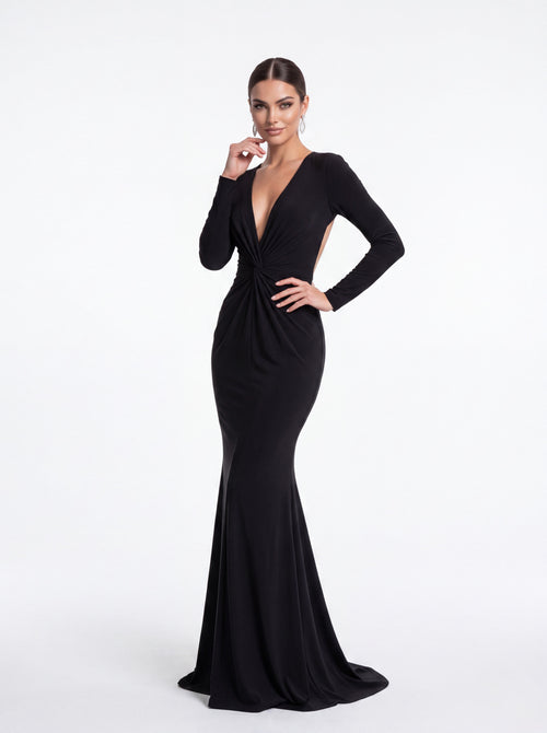 Black Open Back Long Sleeve Evening Gown - Luxury women's fashion by Lioness Walk