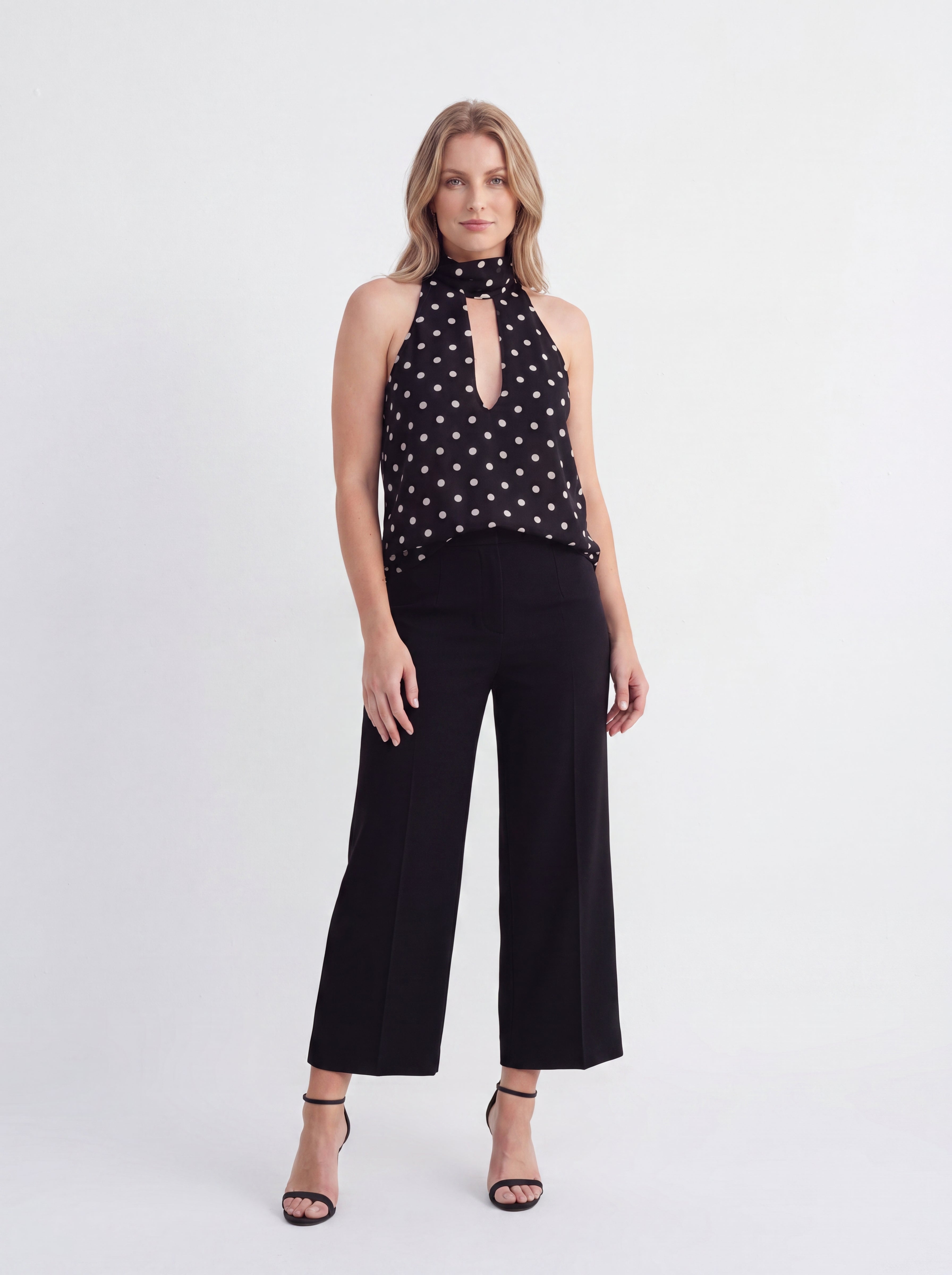 Black Polka Dot Halter Neck Top - Luxury women's fashion by Lioness Walk